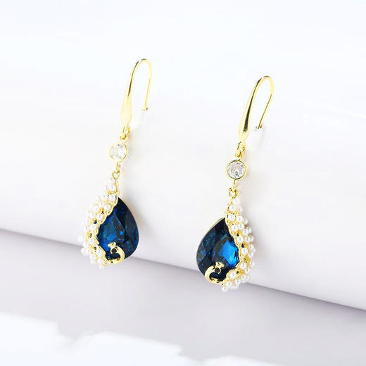 JU-B653创意水滴形韩国气质时尚小清新铜耳钩蓝色水晶珍珠时尚耳环女新款 商品图2