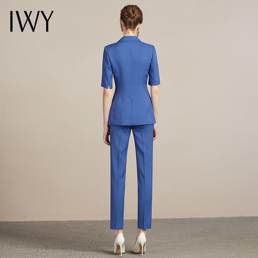 IWY/短袖高端时尚总裁蓝色西装套装气质洋气设计感商务套裤正装212043C1+P1 商品图3