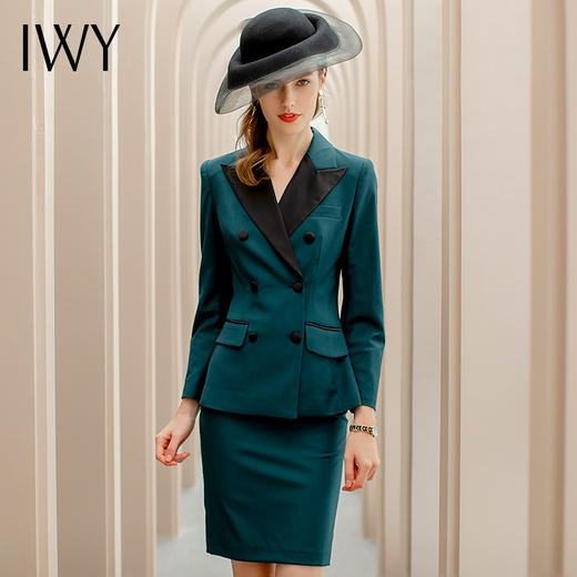 IWY/复古英伦风墨绿色职业套装女时尚名媛套裙OL高端气质工作服女CS1125-G 商品图0