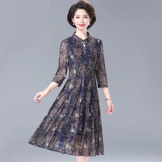 W-16836 春装台湾纱连衣裙阔太太大码遮肚中老年连衣裙 商品图0