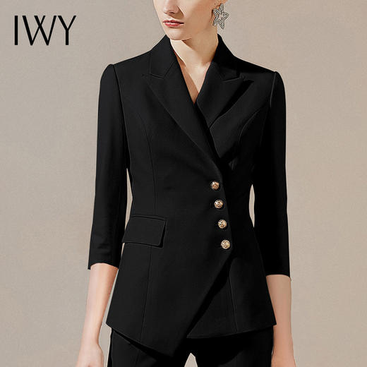 IWY/黑色西装套装女职业装女正装英伦时尚高端面试七分袖工作服C10408-B+P10407-B 商品图4