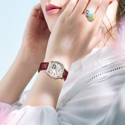 西铁城日本官方正品贝母盘镂空皮带牡丹机械女表PC1008-11Y 商品图4