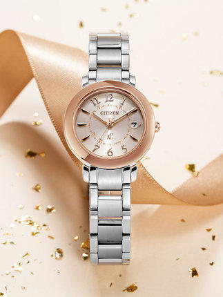 西铁城日本正品舒博钛间粉金色光动能万年历多局电波女表ES9446-54W 商品图1