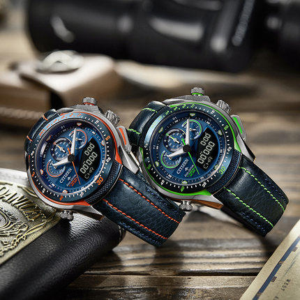 西铁城官方正品不锈钢间绿蓝色运动光动能皮带男表JW0149-10L 商品图1