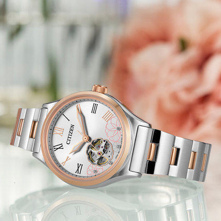 西铁城日本官方正品贝母盘镂空皮带牡丹机械女表PC1008-89A 商品图3