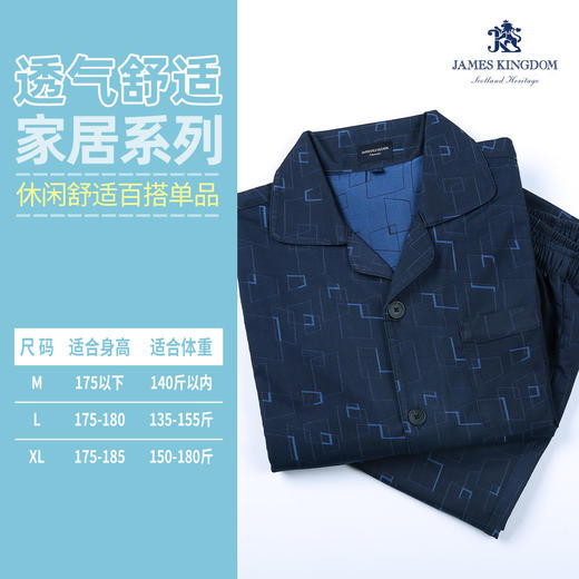 JAMES KINGDOM 男士春夏休闲套装长袖百搭薄款冰爽透气居家服睡衣套 商品图0
