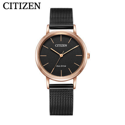 西铁城日本正品潮流ins风不锈钢镀玫瑰金色外壳不锈钢覆BIP表带光动能女表EM0577-87E 商品图1