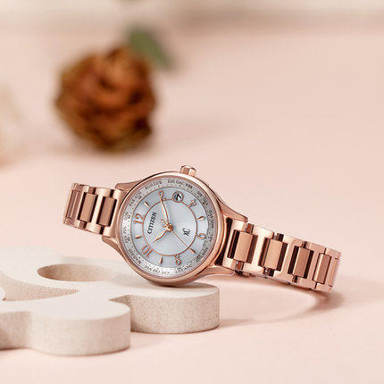 西铁城日本官方正品舒博钛镀樱花粉金色光动能多局电波女表EC1162-59A 商品图4