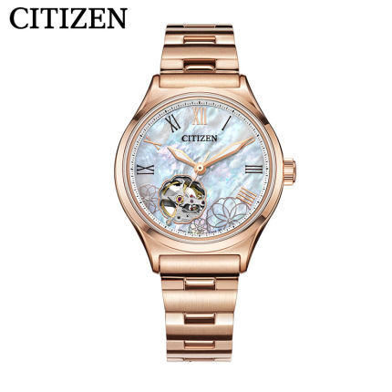 西铁城日本官方正品不锈钢镀粉金色镂空牡丹机械女表PC1007-81D 商品图2