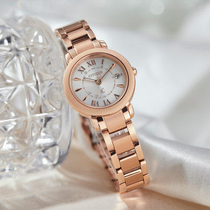 西铁城日本官方正品光动能万年历多局电波对时舒博钛樱花粉红色女表ES9442-55A 商品图4