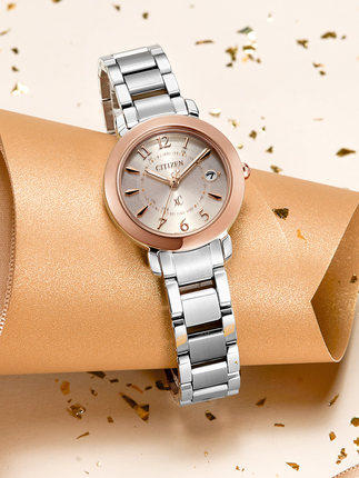 西铁城日本正品舒博钛间粉金色光动能万年历多局电波女表ES9446-54W 商品图2