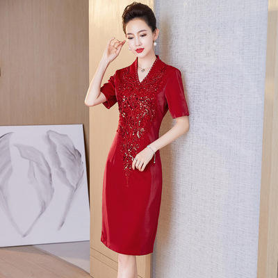 LC- 2129 2021年新款妈妈婚宴装礼服连衣裙高贵参加婚礼敬酒服高端喜婆婆装 商品图4