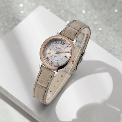 西铁城日本正品舒博钛™间樱花粉色小牛皮表带光动能万年历多局电波对时女表 ES9445-06A 商品图2