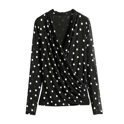 2023春波点V领网纱修身打底衫T恤内搭百搭小衫KQL-1862 商品图3