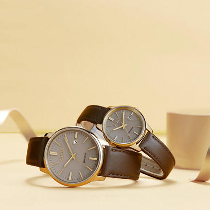 西铁城日本官方正品时尚简约卡其色表盘皮带光动能情侣对表（女表） EW2593-10X 商品图3