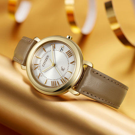 西铁城日本正品不锈钢镀玫瑰金XC系列光动能皮带女表EO1203-03A 商品图4