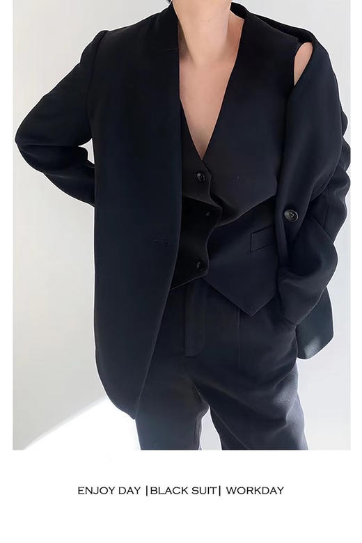 Semplicita | U00 无领西装双扣马甲 [  白/ 黑藏青 ] 商品图5