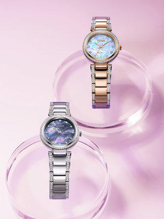 西铁城官方日本正品光动能防水时尚水晶镶嵌钢带女表EM0843-51D 商品图2