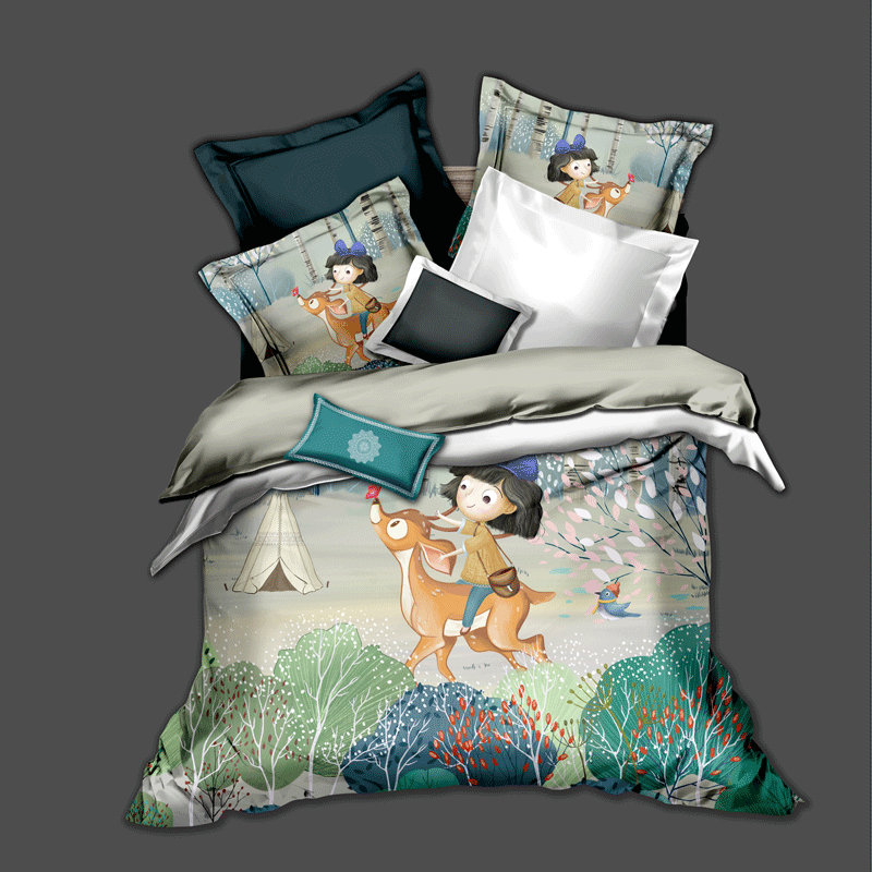 利路米全新数码印花60支新疆长绒棉儿童四件套