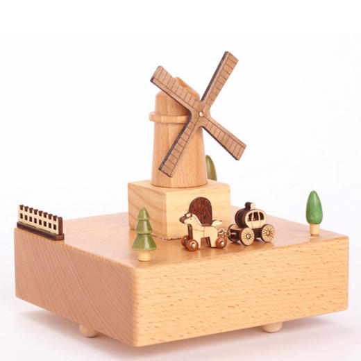 趣淘良品八音盒原木荷兰风车大号 14CM/QT1601 商品图0