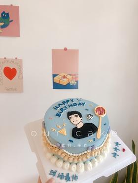 羽毛球男生手绘蛋糕-低糖处理无添加