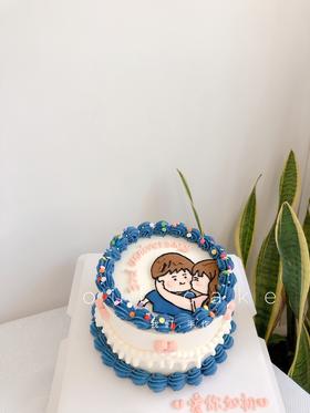 情侣纪念日/周年纪念日复古手绘蛋糕-低糖处理无添加