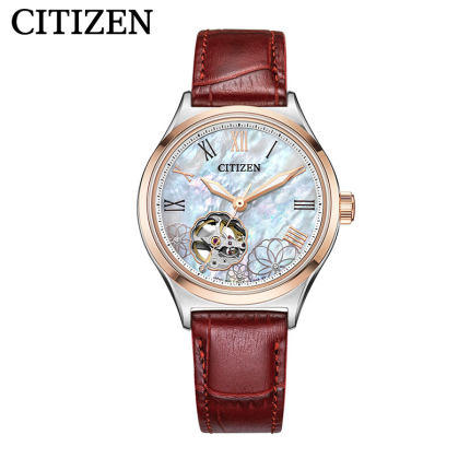 西铁城日本官方正品贝母盘镂空皮带牡丹机械女表PC1008-11Y 商品图5