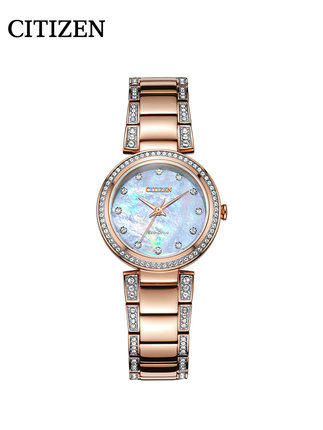 西铁城官方日本正品光动能防水时尚水晶镶嵌钢带女表EM0843-51D 商品图1