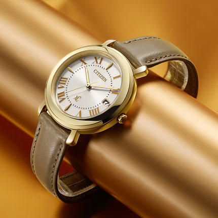 西铁城日本正品不锈钢镀玫瑰金XC系列光动能皮带女表EO1203-03A 商品图3