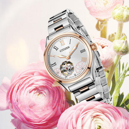 西铁城日本官方正品贝母盘镂空皮带牡丹机械女表PC1008-89A 商品图4