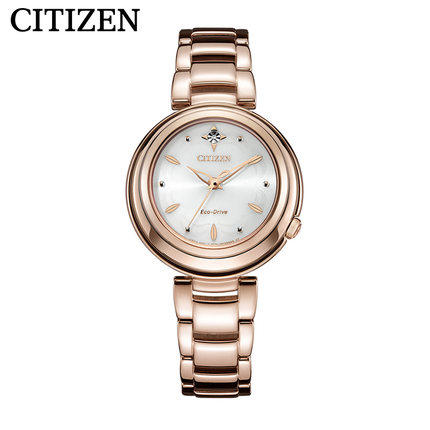 西铁城日本官方正品镶钻不锈钢镀樱花粉色光动能女表EM0583-84A 商品图2