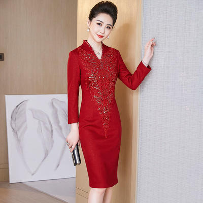 LC- 2129 2021年新款妈妈婚宴装礼服连衣裙高贵参加婚礼敬酒服高端喜婆婆装 商品图2