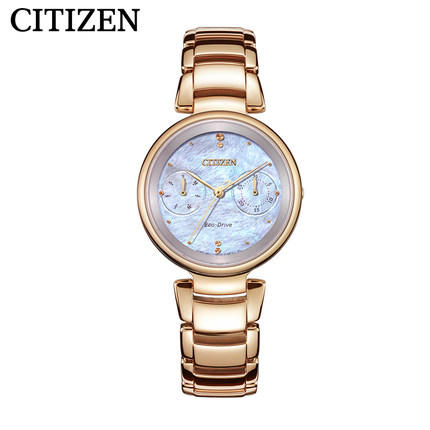 西铁城日本官方正品潮流时尚不锈钢镀玫瑰金色光动能女表FD1103-89Y 商品图6