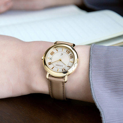 西铁城日本正品不锈钢镀玫瑰金XC系列光动能皮带女表EO1203-03A 商品图5