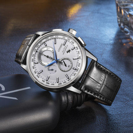 西铁城日本官方正品光动能万年历电波表防水休闲男表AT8110-11A 商品图2