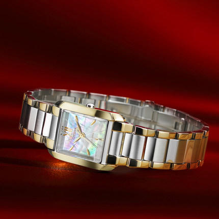 西铁城正品不锈钢间玫瑰金色复古小方盘光动能 女表EW5556-87D 商品图5