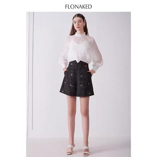 白色菱纹提花乔其纱高领白衬衣 商品图2