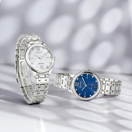 西铁城官方正品时尚光动能涟漪纹表盘钢带女表EM0500-73A 商品图4