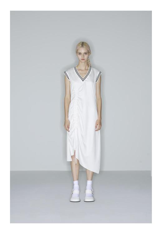 罗纹V领抽绳连衣裙 商品图0