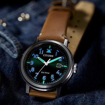 西铁城（CITIZEN）不锈钢小牛皮表带光动能男士时尚商务手表AW1620-21E 商品图1