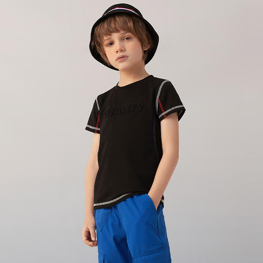 【纯棉男童T恤】夏季新品男童立体字母印花短袖T恤撞色圆领上衣 商品图3