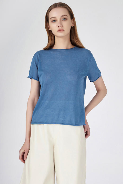 臣禾 圆领短袖卷边针织衫T恤S211090122 商品图13