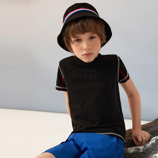 【纯棉男童T恤】夏季新品男童立体字母印花短袖T恤撞色圆领上衣 商品图1