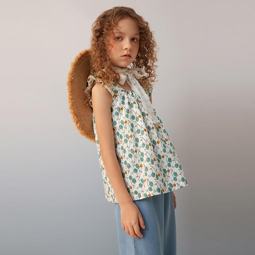 【纯棉碎花上衣】夏女童无袖上衣2021夏新款无袖吊带印花t恤 商品图2