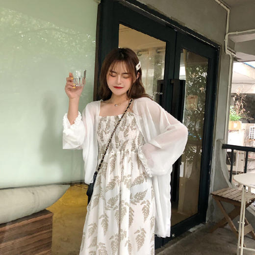 【防晒连衣裙】夏季新款防晒衣收腰显瘦碎花吊带裙超仙雪纺连衣裙学生气质仙女裙子防晒 商品图2