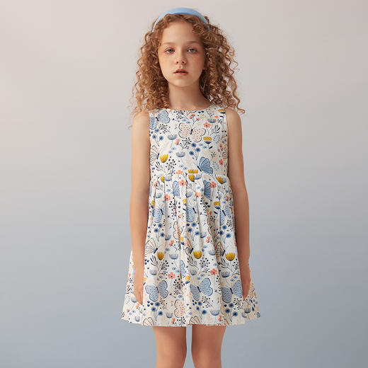 【纯棉印花露背连衣裙】夏季新品女童薄款中长款连衣裙无袖碎花露背裙 商品图1