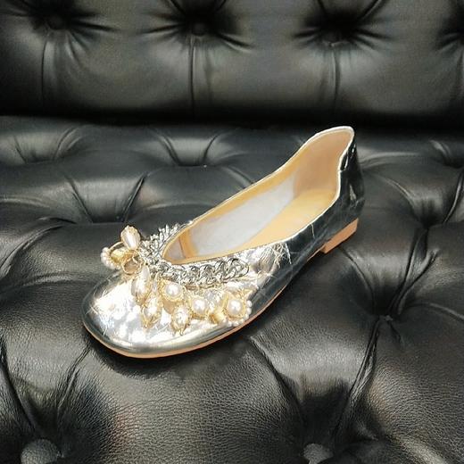 LFGJ  13001 女鞋平底仙女风真皮链条珍珠圆头瓢鞋浅口软底单鞋女 商品图0