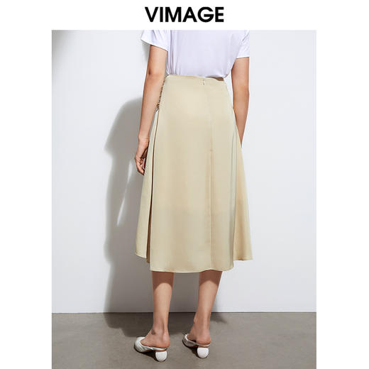 VIMAGE纬漫纪品牌女装高腰修身不规则中长裙纯色半身裙VB2106108半裙 商品图3