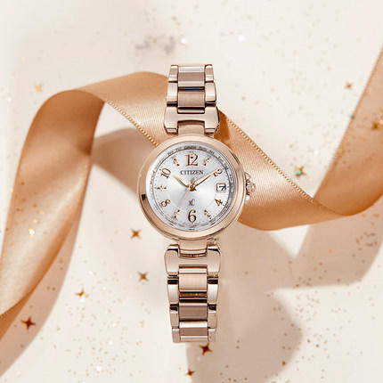 西铁城光动能电波对时不锈钢镀樱花粉色女表 EC1037-51A 商品图4