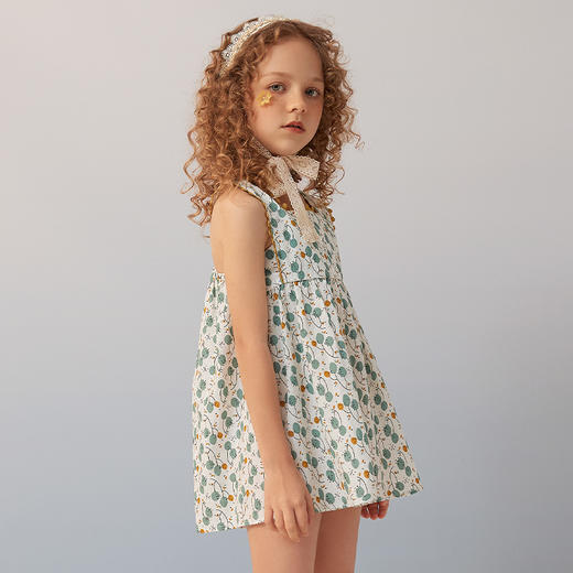 【纯棉背带印花裙】夏季新品女童薄款背带露背裙中长款印花连衣裙 商品图2